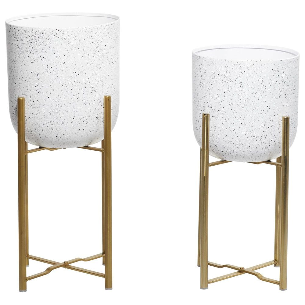 Maple and Jade Dome Speckled Planter with Removable Stand in Matte White, Black and Gold &#40;Set of 2&#41;, , large
