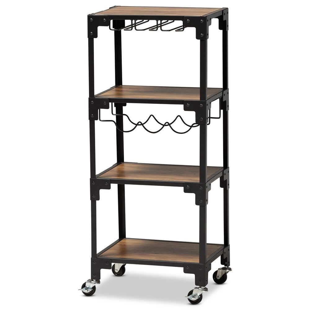 Baxton Studio Victor 4Tier Mobile Wine Cart in Walnut/Black Nebraska