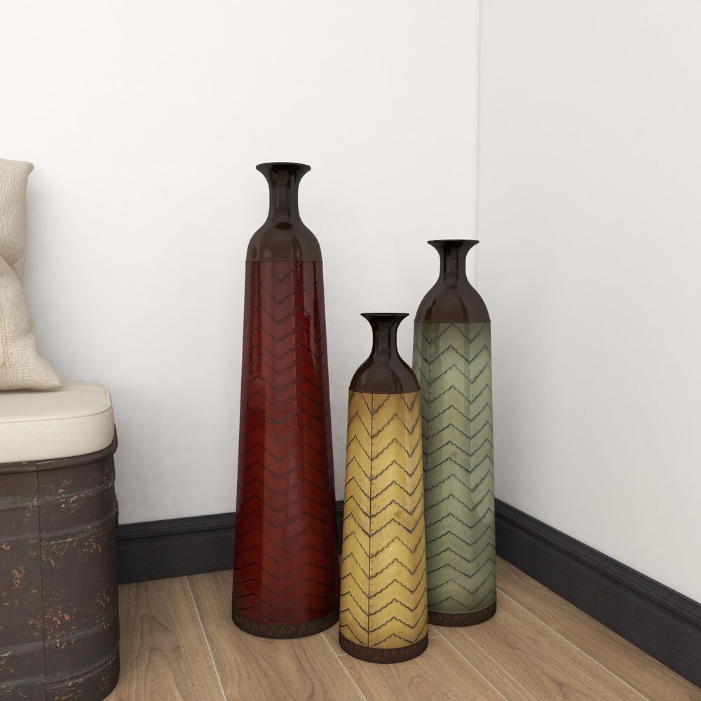 Maple and Jade Chevron Vase in Red, Grey and Yellow &#40;Set of 3&#41;, , large