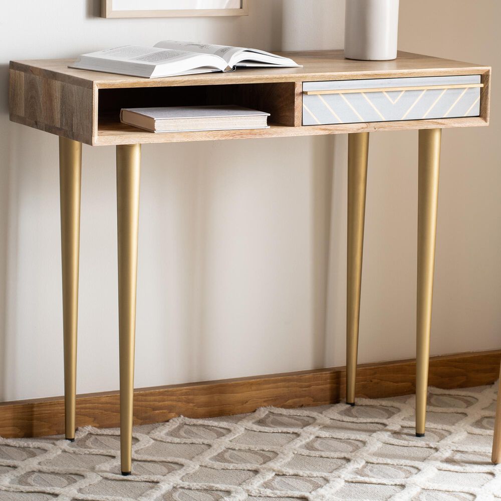 Safavieh Leni Desk in Natural/Brass, , large