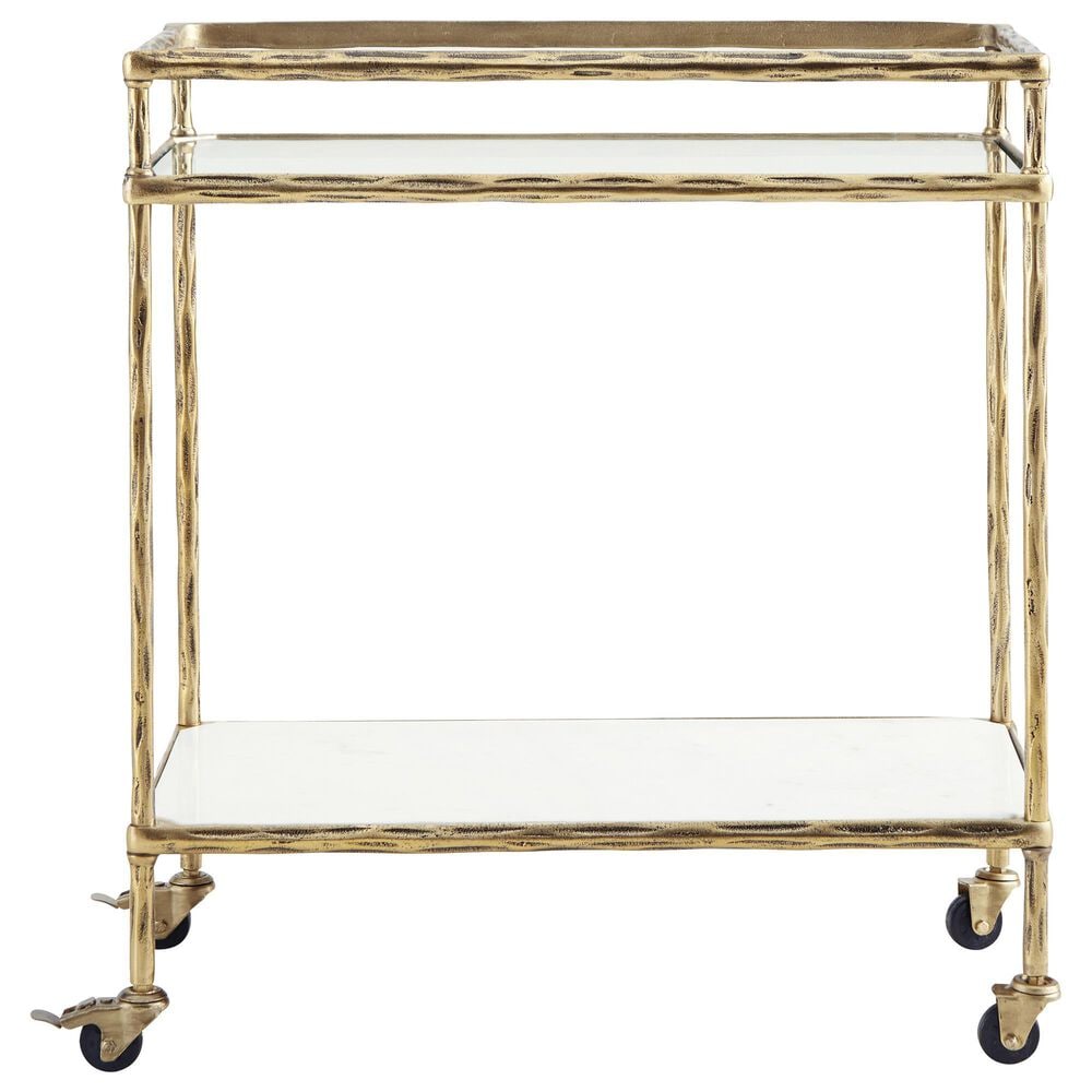 Ashley Plattfield Bar Cart in Antique Brass, White and Clear, , large