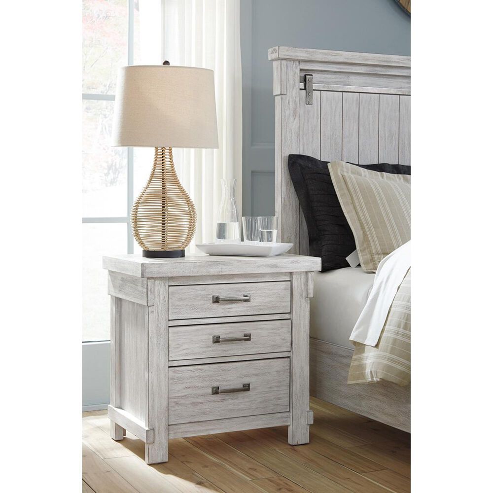 Signature Design by Ashley Brashland 3 Drawer Nightstand in White with USB Ports, , large