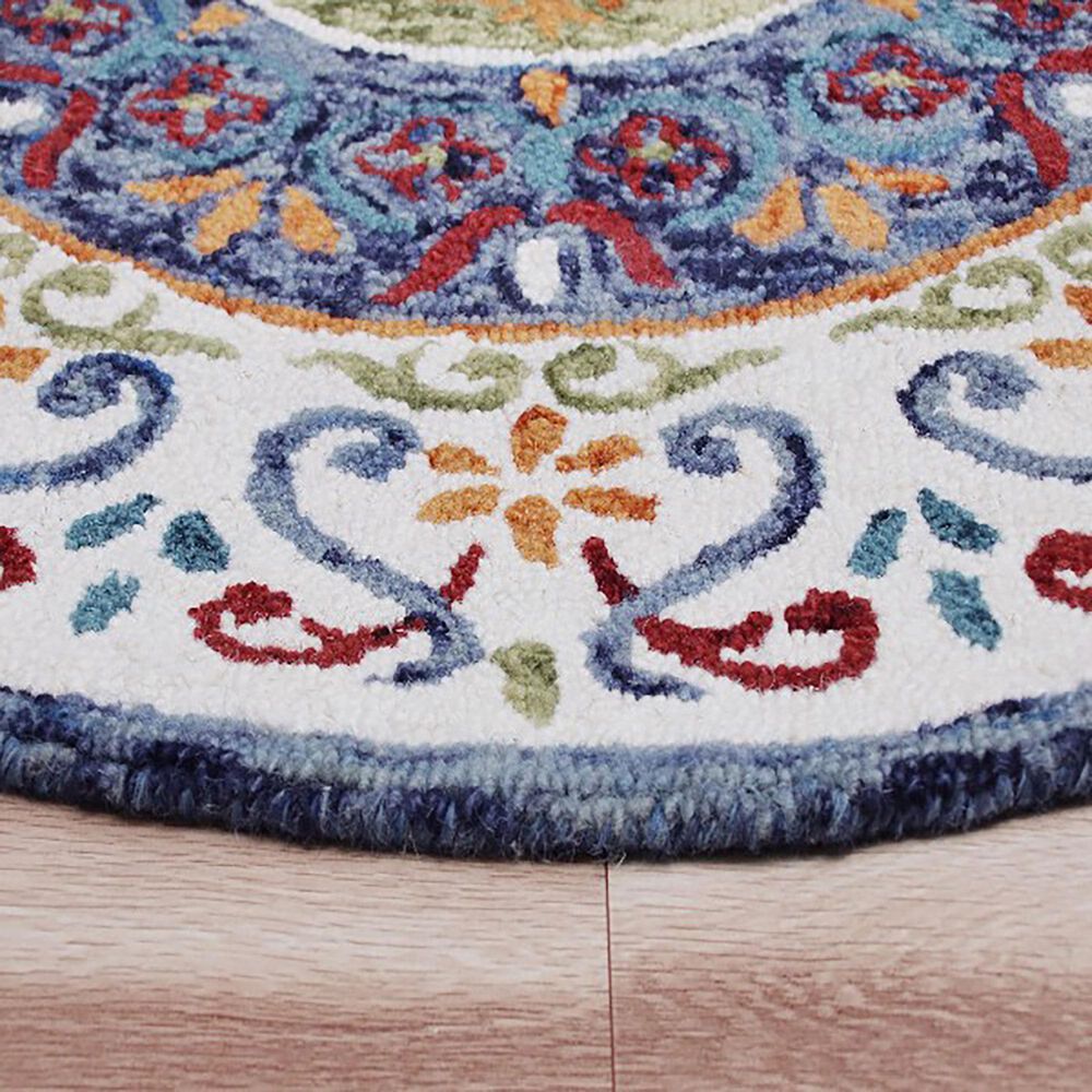 L&amp;R Resources Sinuous Floral Medallion Mosaic 4&#39; Round White, Green, Blue, Red and Orange Area Rug, , large