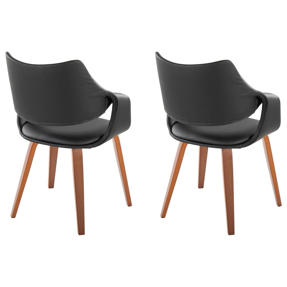 LumiSource Curvo High Back Upholstered Contemporary Chair with Black Faux Leather in Walnut Wood (Set of 2), , large