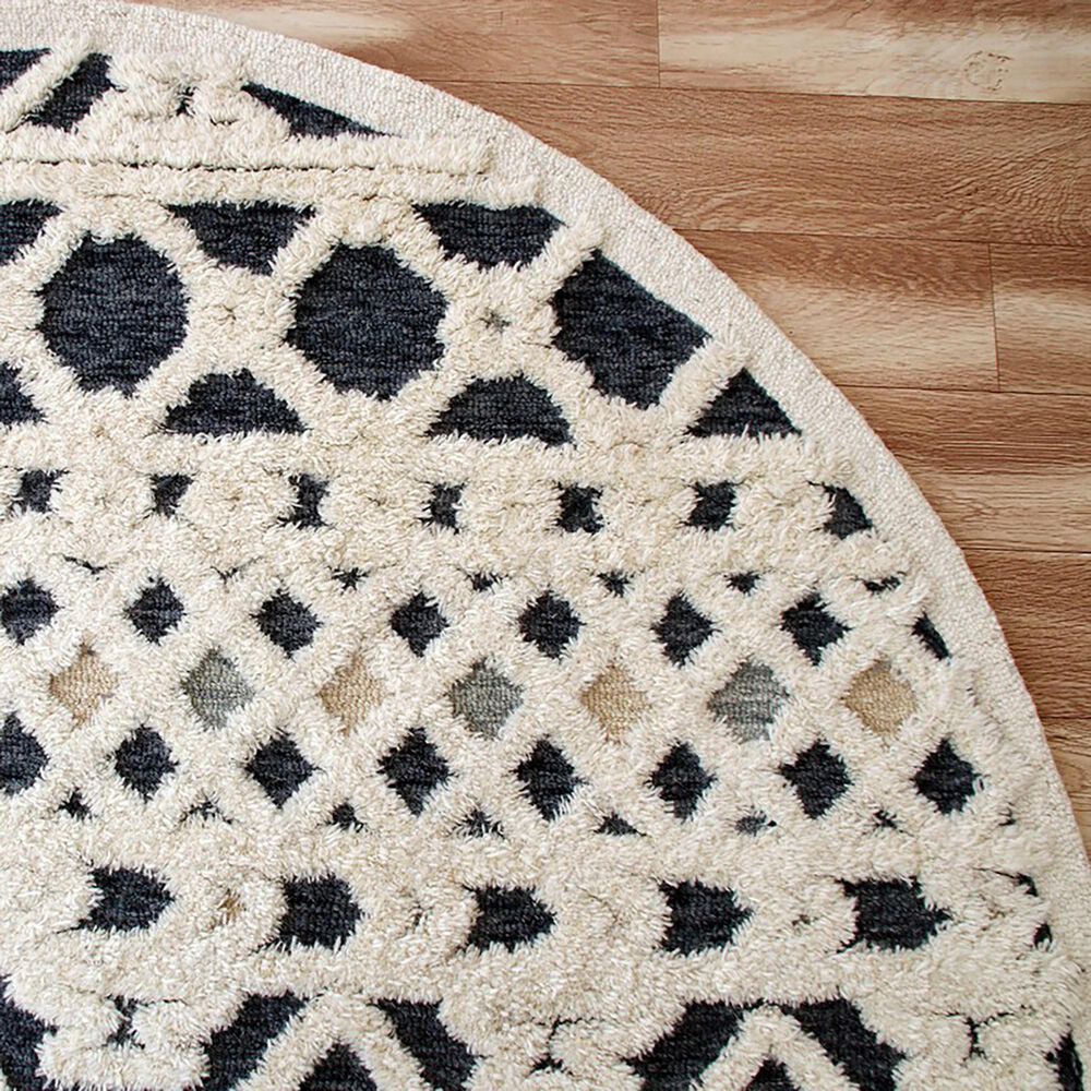 L&amp;R Resources Sinuous Modern Geometric 4&#39; Round Blue, Cream and Tan Area Rug, , large