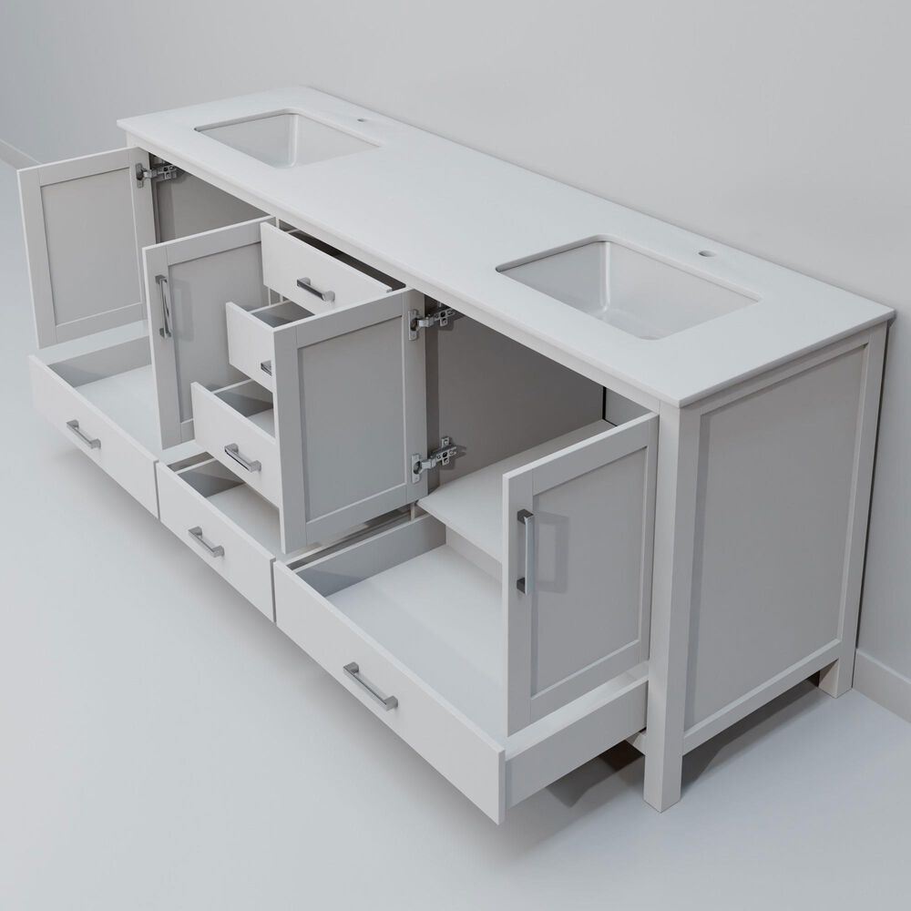 Lexora Home Jacques 72&quot; Double Bathroom Vanity in White with 2 cm White Quartz Top and Rectangular Sinks, , large