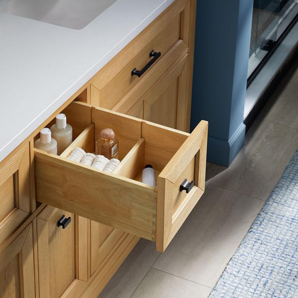 Kohler Charlemont 60&quot; Double Bathroom Vanity in Light Oak with 3 cm White Quartz Top and Rectangular Sinks, , large