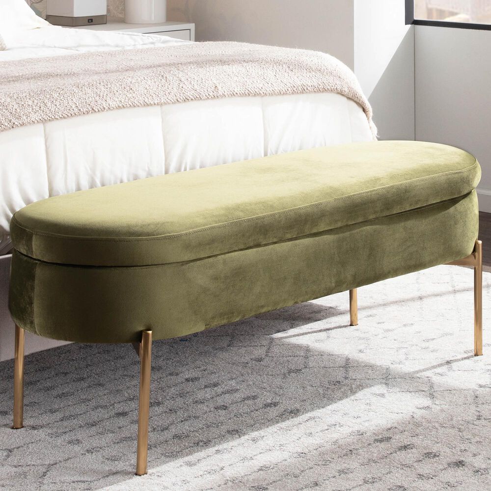 Lumisource Chloe Storage Bench in Green/Gold, , large