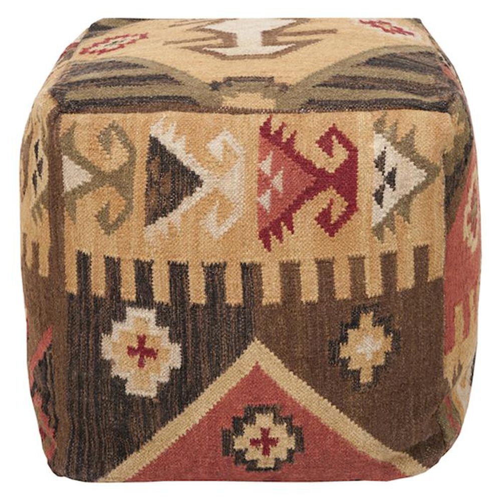 Surya Inc 18" x 18" Pouf in Maroon and Brown, , large