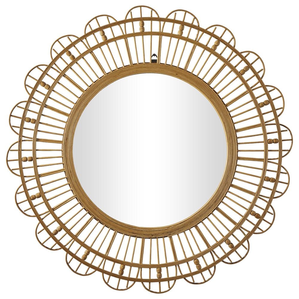 Maple and Jade 35" Handmade Woven Floral Wall Mirror with Beaded Accents in Brown, , large