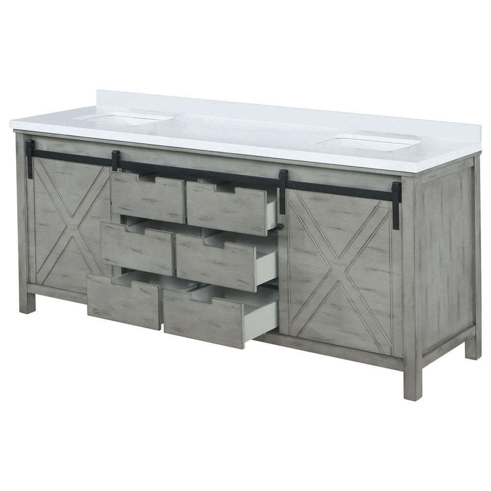 Lexora Home Marsyas 84&quot; Double Bathroom Vanity in Ash Grey with 2 cm White Cultured Marble Top and Rectangular Sinks, , large