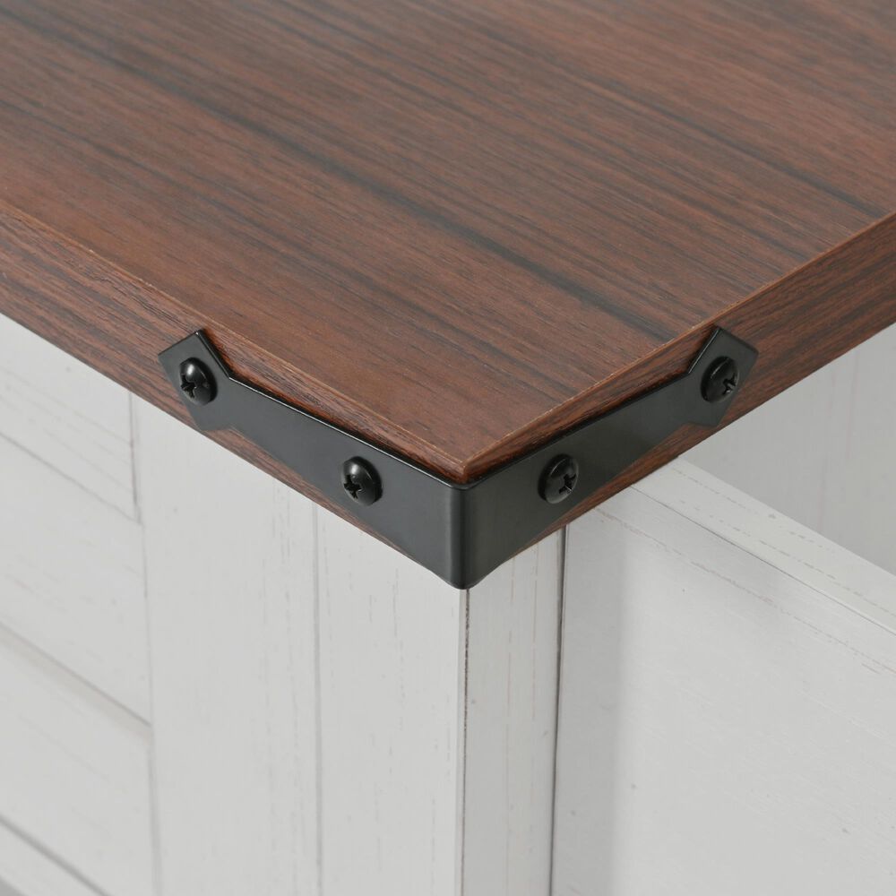 HOMLUX 58" Kitchen Island with Drop Leaf in White and Brown, , large