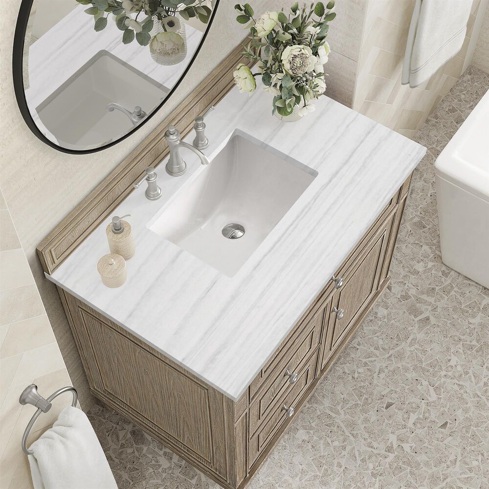James Martin Vanities Lorelai 36&quot; Single Vanity in Whitewashed Oak with 3 cm Arctic Fall Solid Surface Top, , large