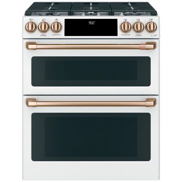 Cafe 30" Slide-IN Front Control Dual-Fuel Double Oven with Convection Range in Matte White with Brushed Bronze Handle, , large