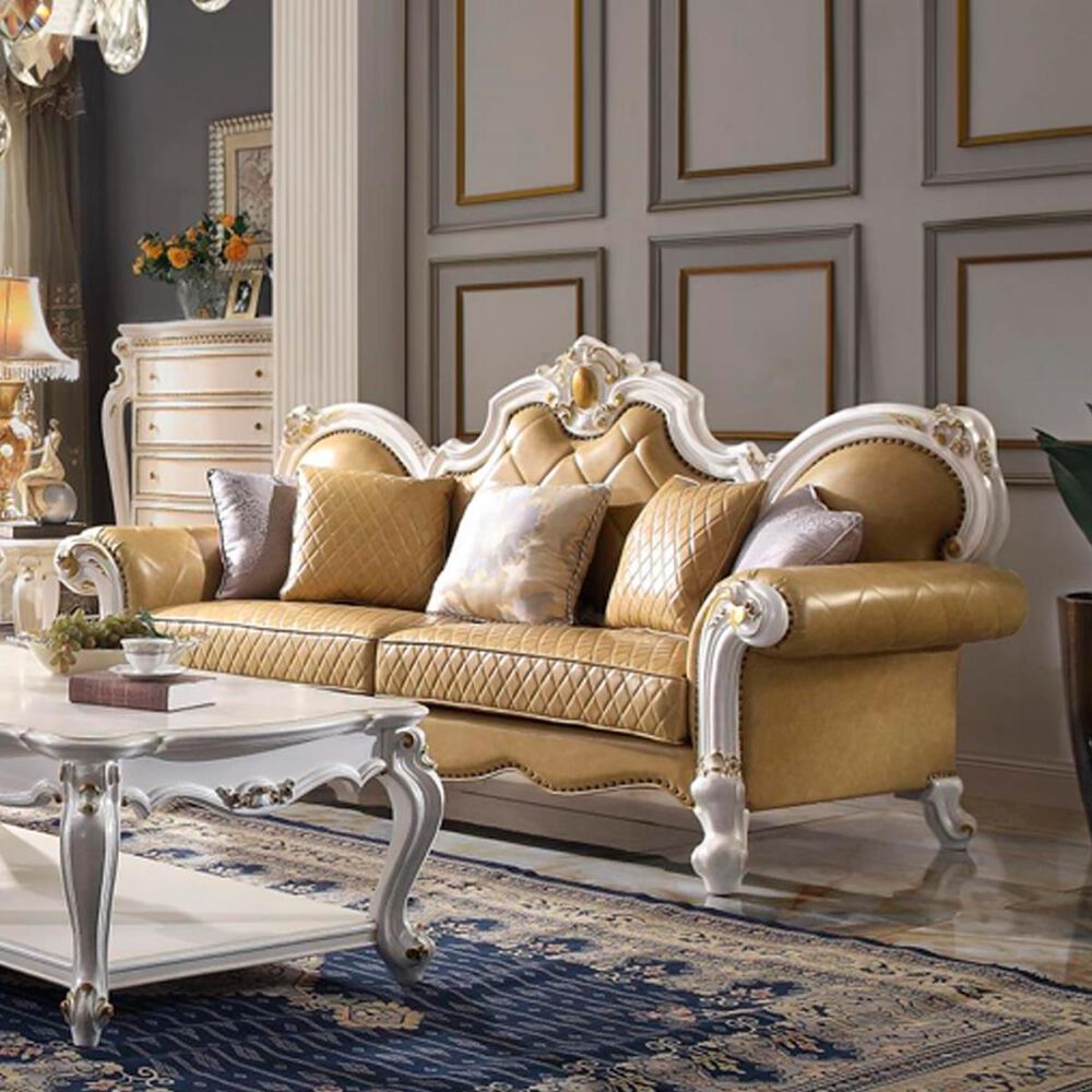 Gunnison Co. Picardy Sofa with Pillows in Antique Pearl and Butterscotch, , large
