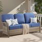 Hearth and Haven Outdoor Sofa with T-back Cushions and Gray Wicker in Blue, , large