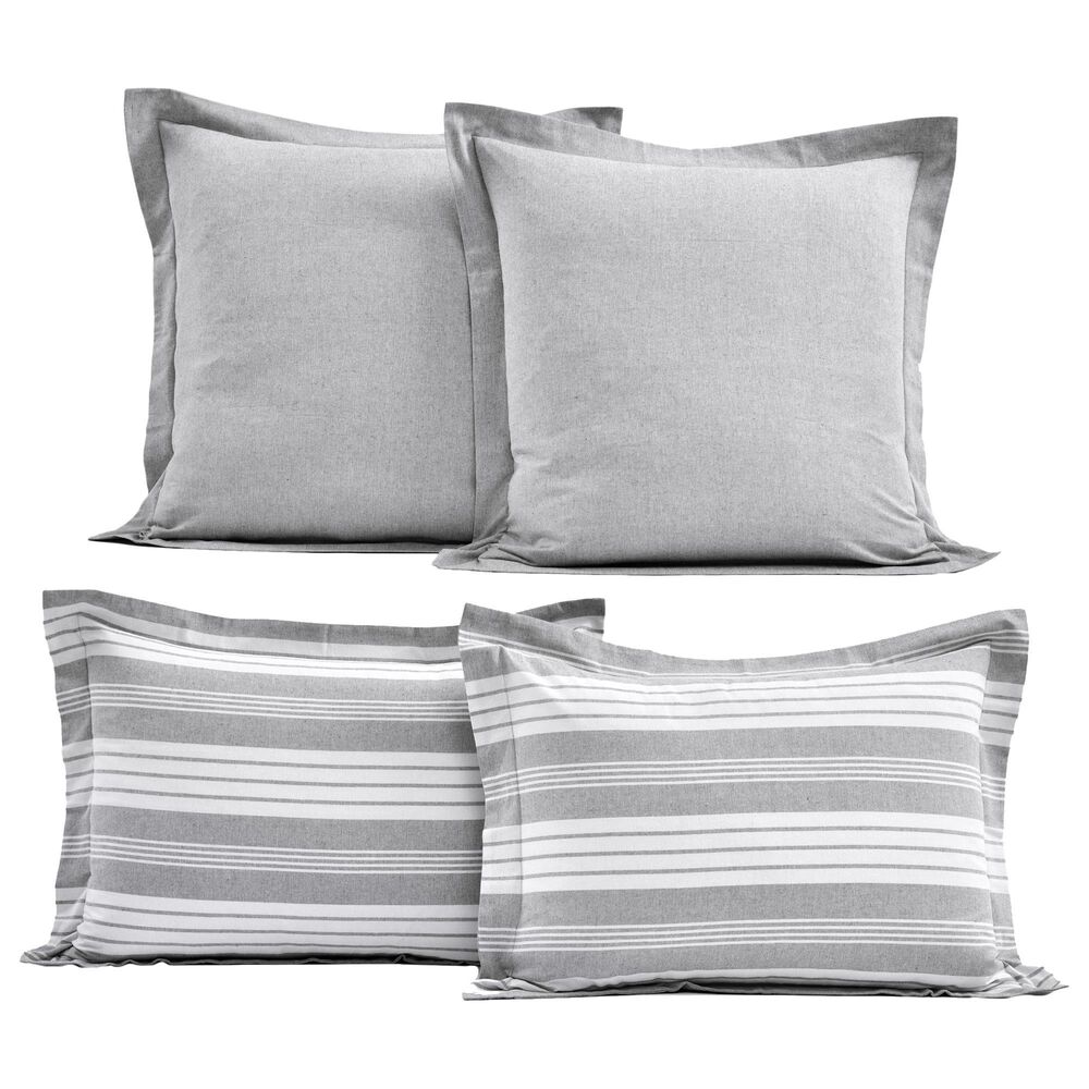 Triangle Home Fashions Farmhouse Yarn Dyed 5-Piece King Comforter Set in Gray and White, , large