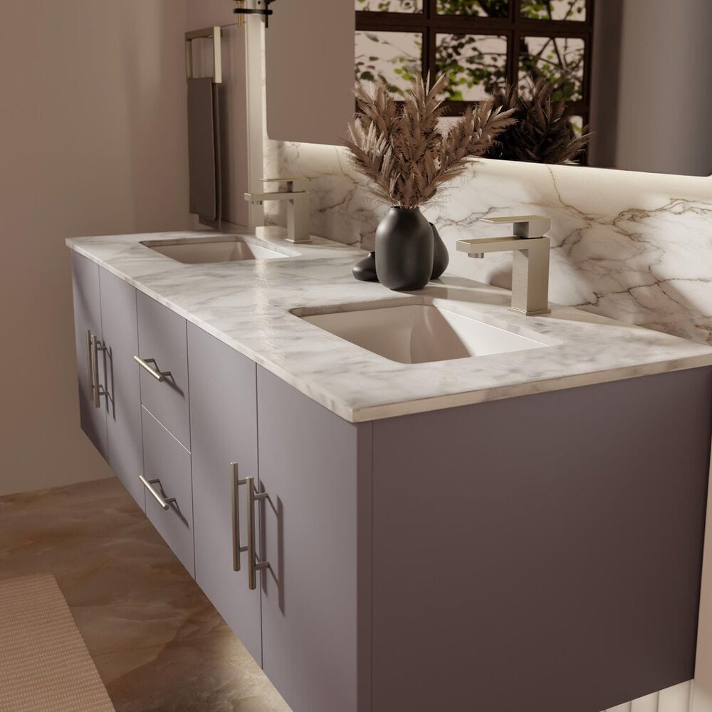 Lexora Home Geneva 60&quot; Double Bathroom Vanity in Dark Grey with 2 cm White Carrara Marble Top and Rectangular Sinks, , large