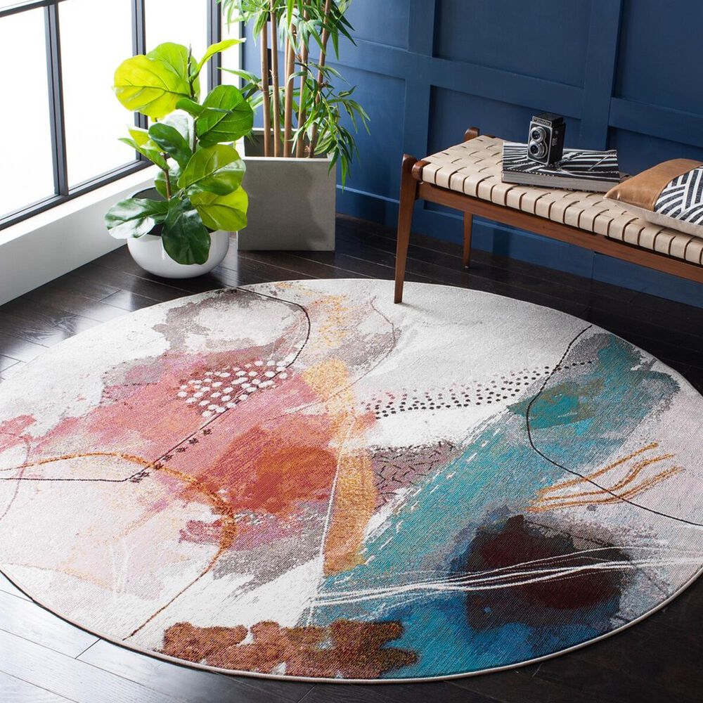 Safavieh Aria ARA193Q 6&#39;6&quot; Round Ivory and Red Area Rug, , large