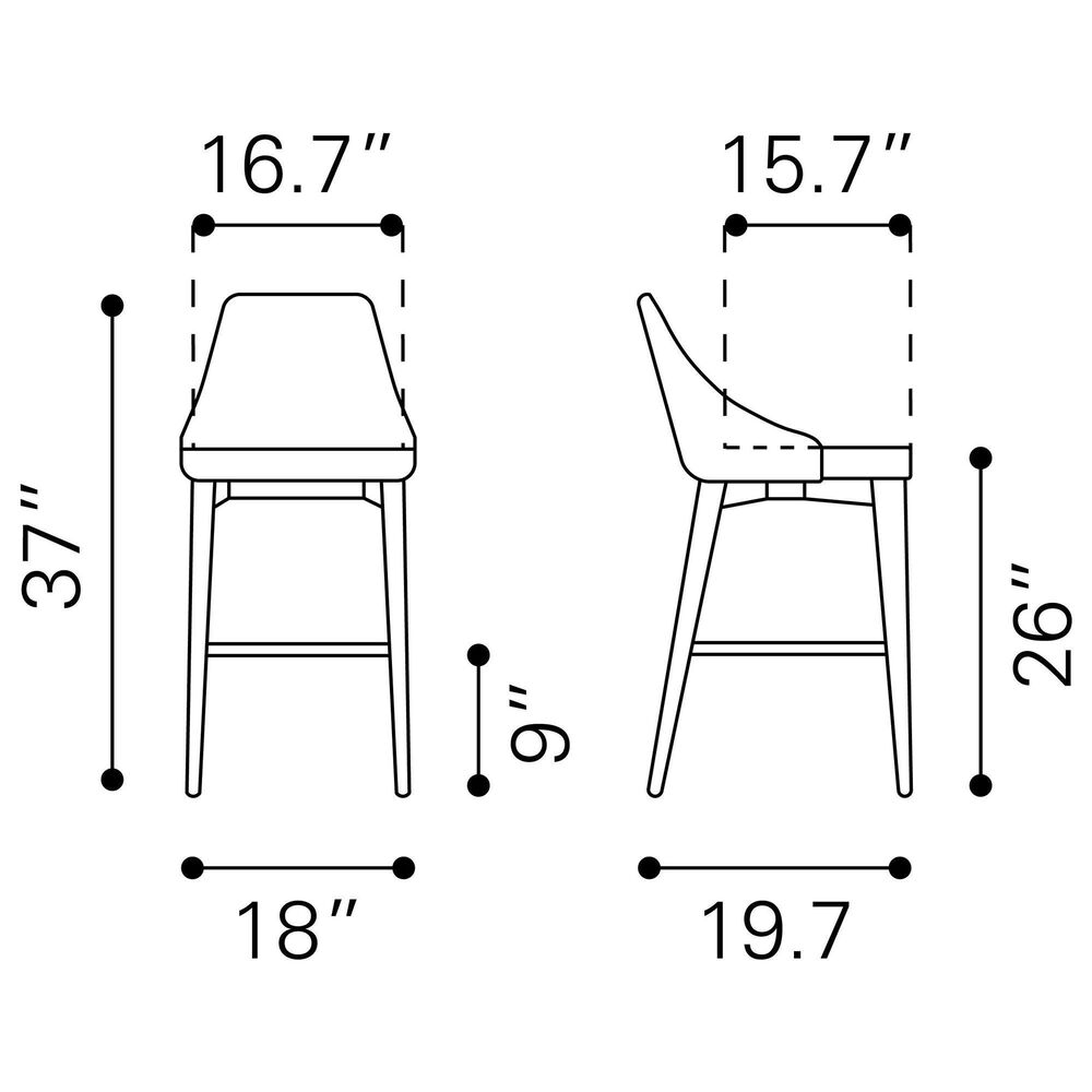 Zuo Modern Moor Counter Chair in Dark Gray/Brown, , large