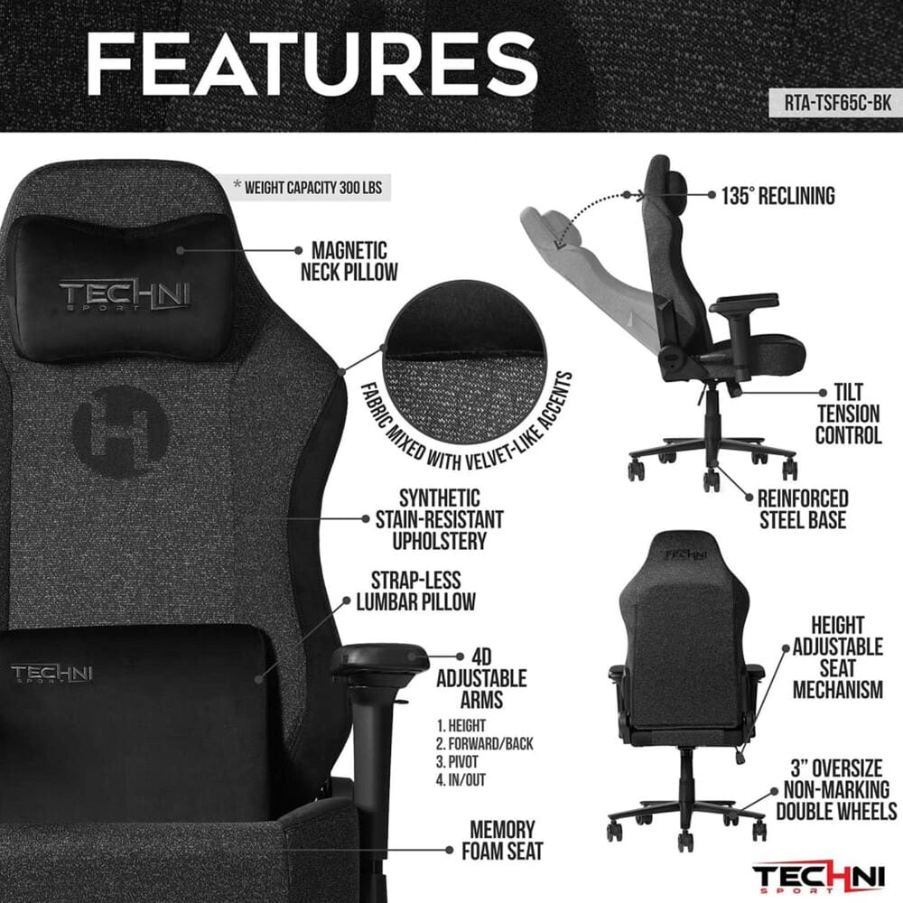 Techni Sport Orion Gaming Chair in Black, , large