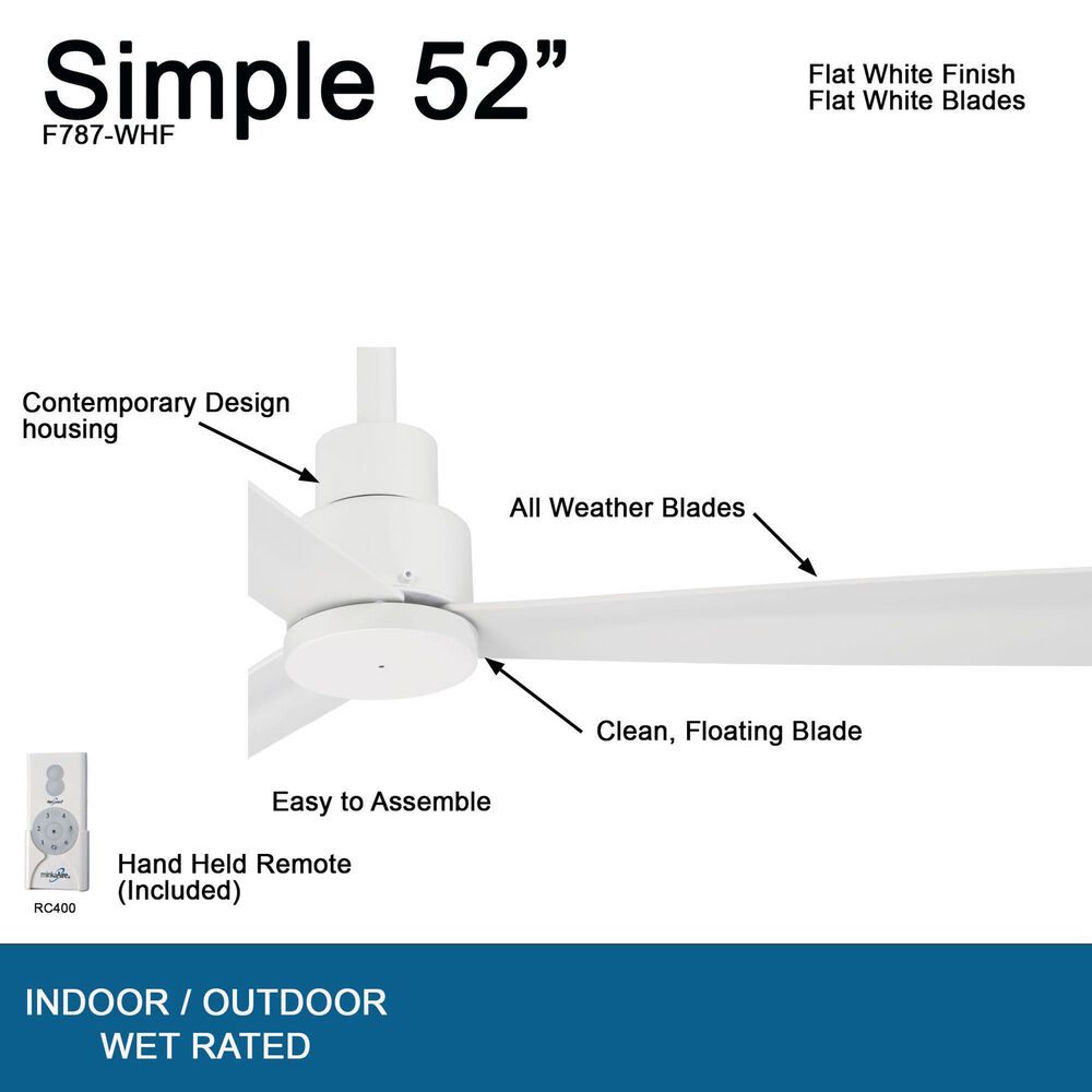 Minka-Aire Simple 52" Indoor/Outdoor Ceiling Fan in Flat White, , large