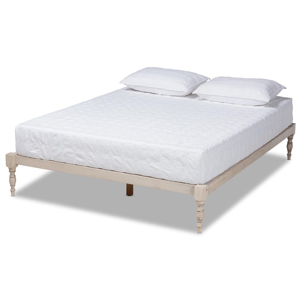 Baxton Studio Iseline King Platform Bed Frame in Antique White, , large