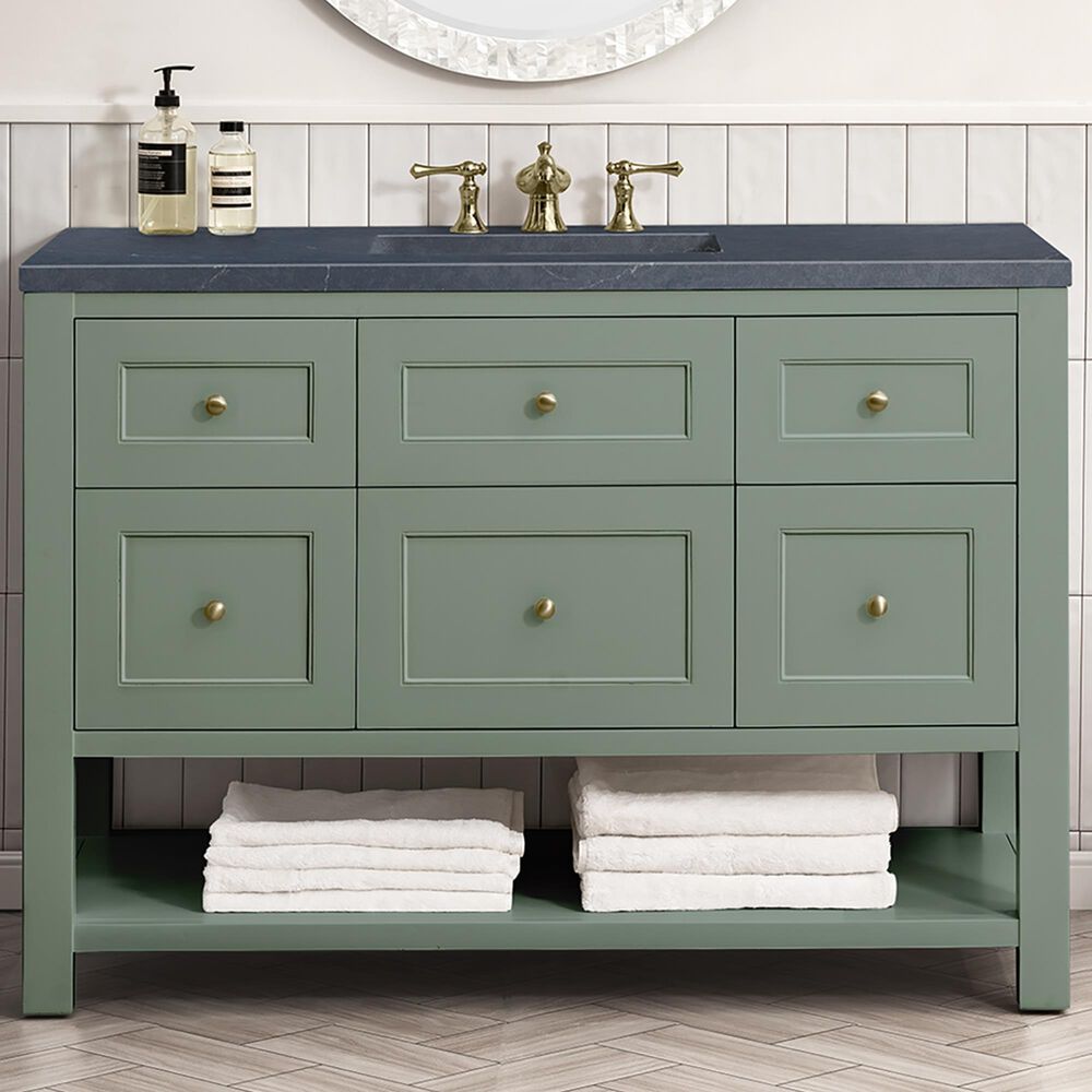 James Martin Vanities Breckenridge 48&quot; Single Bathroom Vanity in Smokey Celadon with 3 cm Charcoal Soapstone Quartz Top and Rectangular Sink, , large