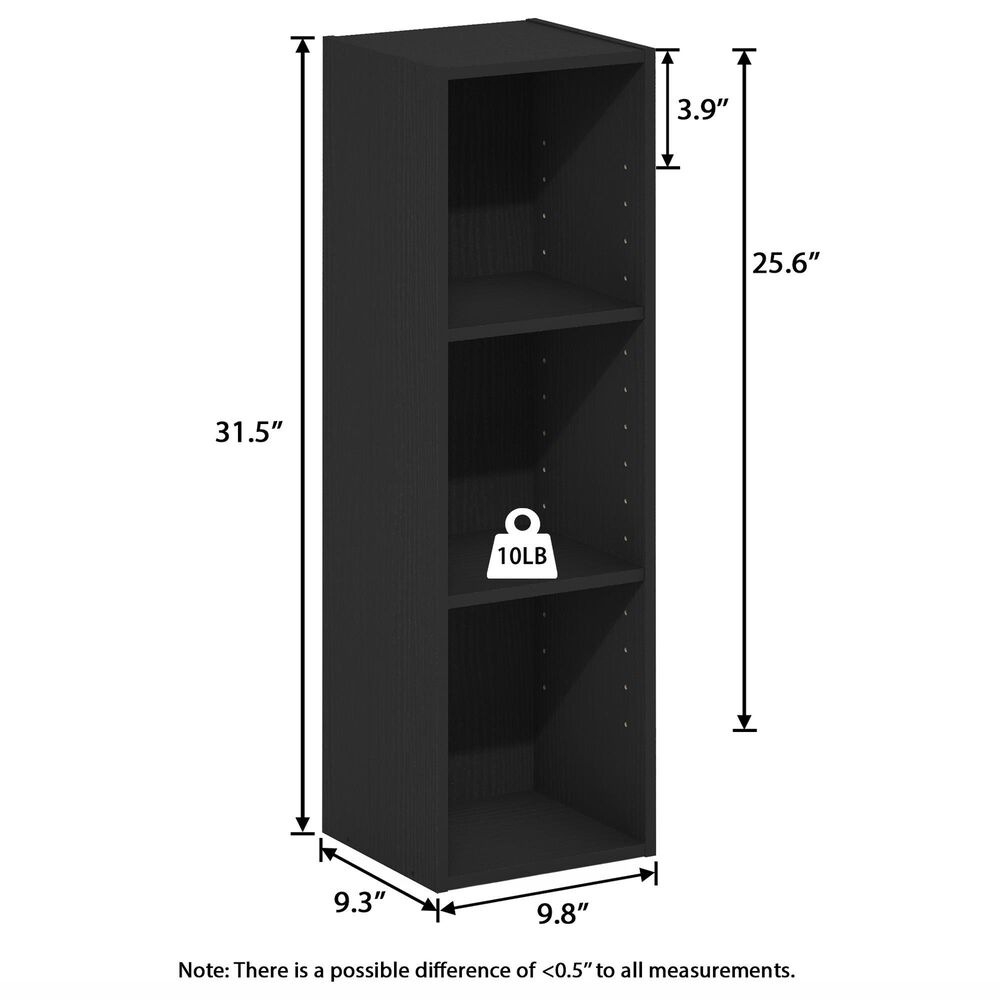 HOMLUX 3-Tier Bookcase Open Multipurpose Display Rack with Adjustable Shelves in Blackwood, , large