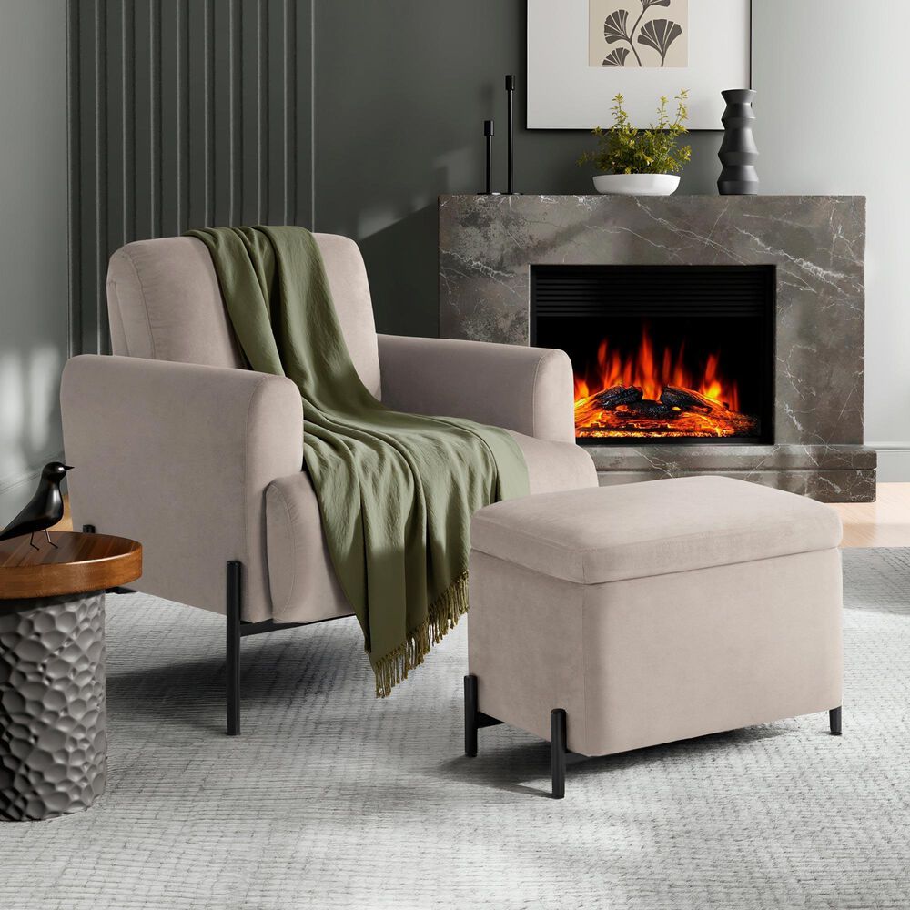 Lifestyle Solutions Kona Small Storage Ottoman in Taupe, , large