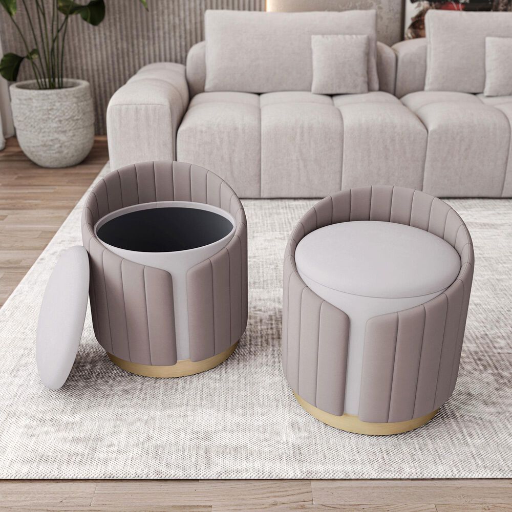 Rta Products Plush Storage Ottoman in Taupe, , large