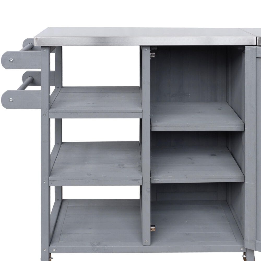 Hearth and Haven Outdoor Kitchen Island Cart with Stainless Steel Top and Lockable Wheels in Gray, , large