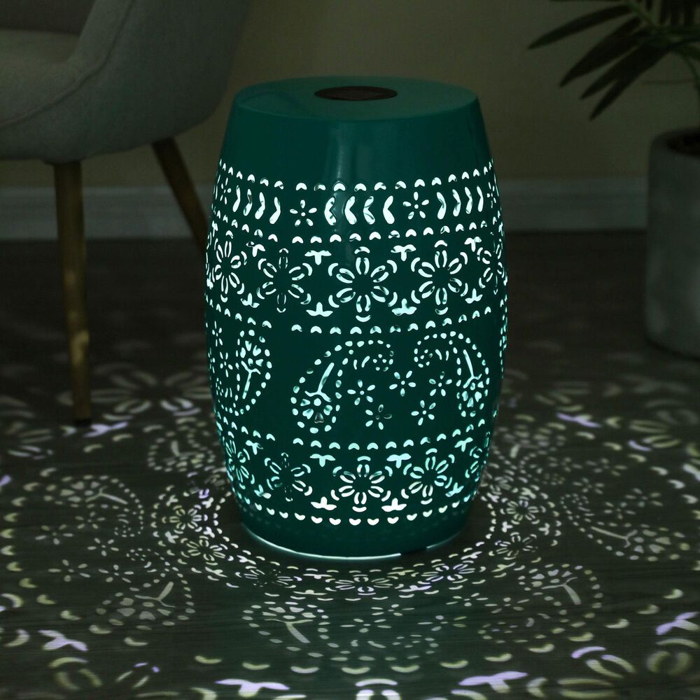 Hearth and Haven Outdoor Side Table with Built-In Solar Battery in Teal, , large