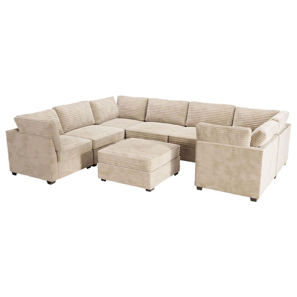 HOMLUX 8-Piece Mod U-Sectional with Chaise in Beige, , large