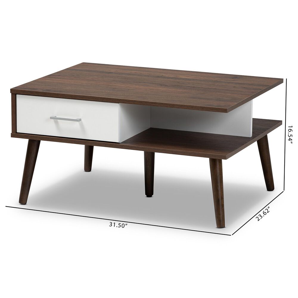 Baxton Studio Merlin 2Drawer Coffee Table in White and Walnut NFM