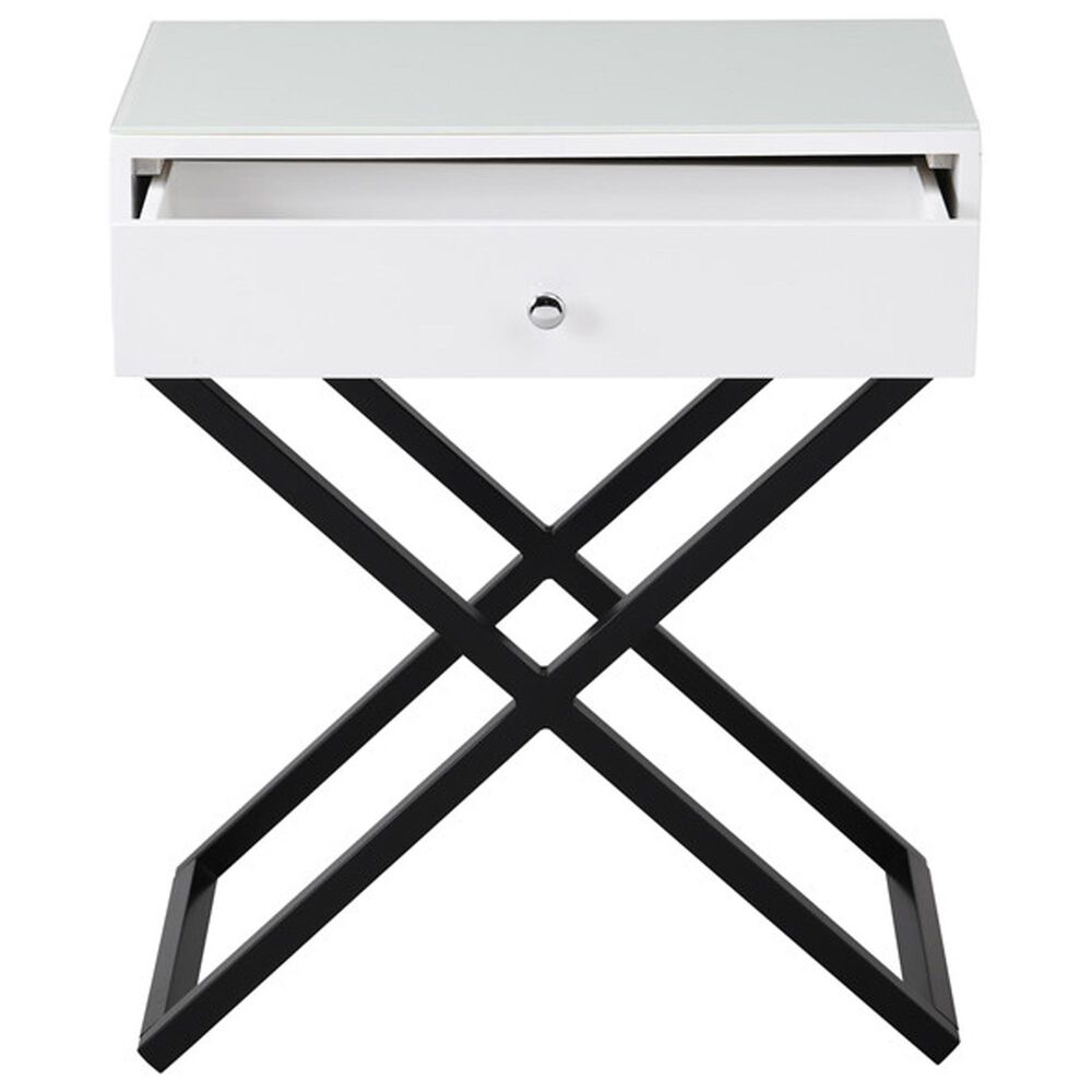 HOMLUX 1-Drawer Nightstand with Cross Base in White and Black, , large