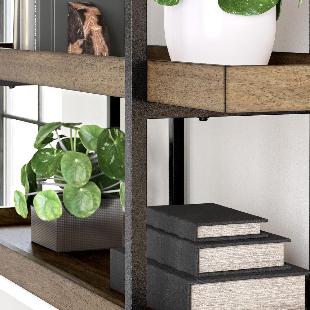 Ashley Montia 76&quot; Bookcase in Light Brown and Gunmetal Gray, , large