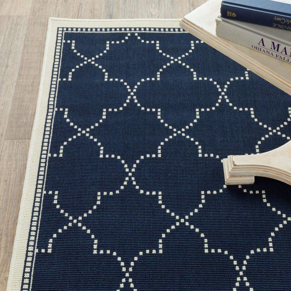 Oriental Weavers Marina Navy and Ivory 8'6" x 13' Indoor/Outdoor Area Rug, , large
