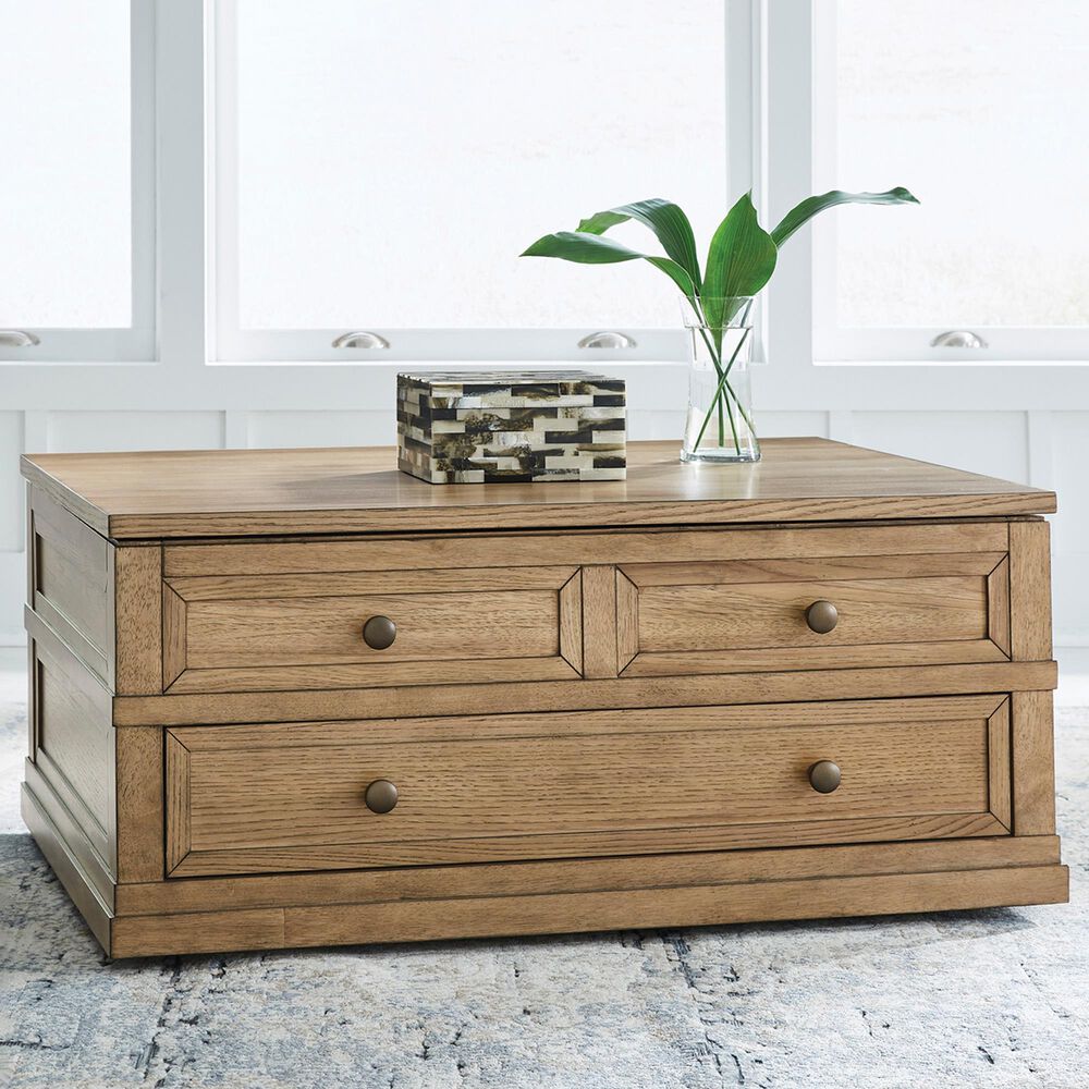 Ashley Sharlance Lift Top Cocktail Table in Light Brown, , large