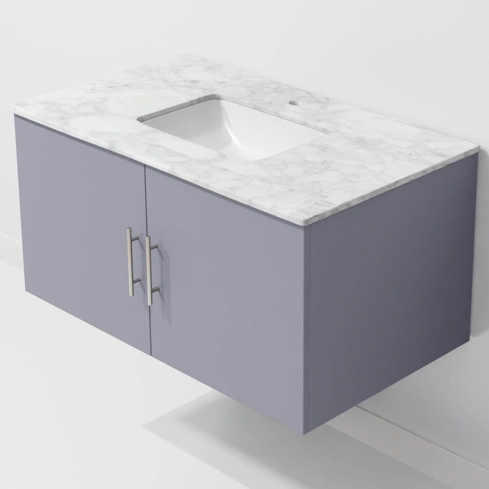Lexora Home Geneva 36" Single Bathroom Vanity in Dark Grey with 2 cm White Carrara Marble Top and Rectangular Sink, , large