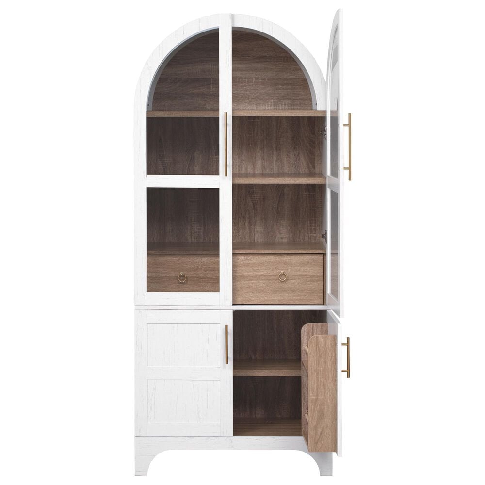 HOMLUX 71" Tall Arched Kitchen Pantry Cabinet with Door Shelves, Farmhouse Kitchen Storage Cabinet with Open &amp; Adjustable Shelves, Hidden Drawer &amp; Glass Door, Cupboard for Kitchen, Dining Room, White, , large
