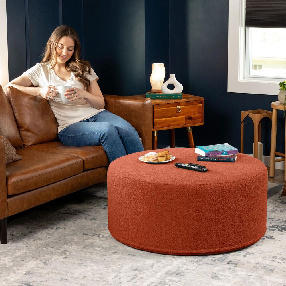 Jaxx Candler Boucle Fabric Ottoman in Terra Cotta, , large