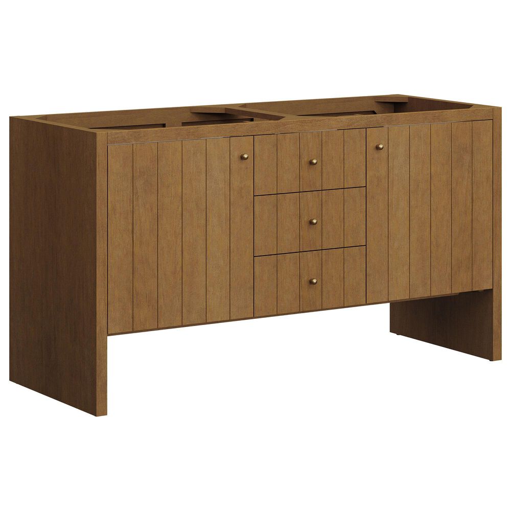 James Martin Hudson 60" Double Bathroom Vanity in Honey Oak with 3 cm Ethereal Noctis Silestone Top, Rectangular Sinks and FreePower Wireless Charger, , large