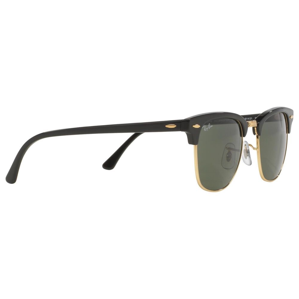 Rayban Glasses Clubmaster Classic Sunglasses with G-15 Green Lenses in Polished Black and Gold, , large