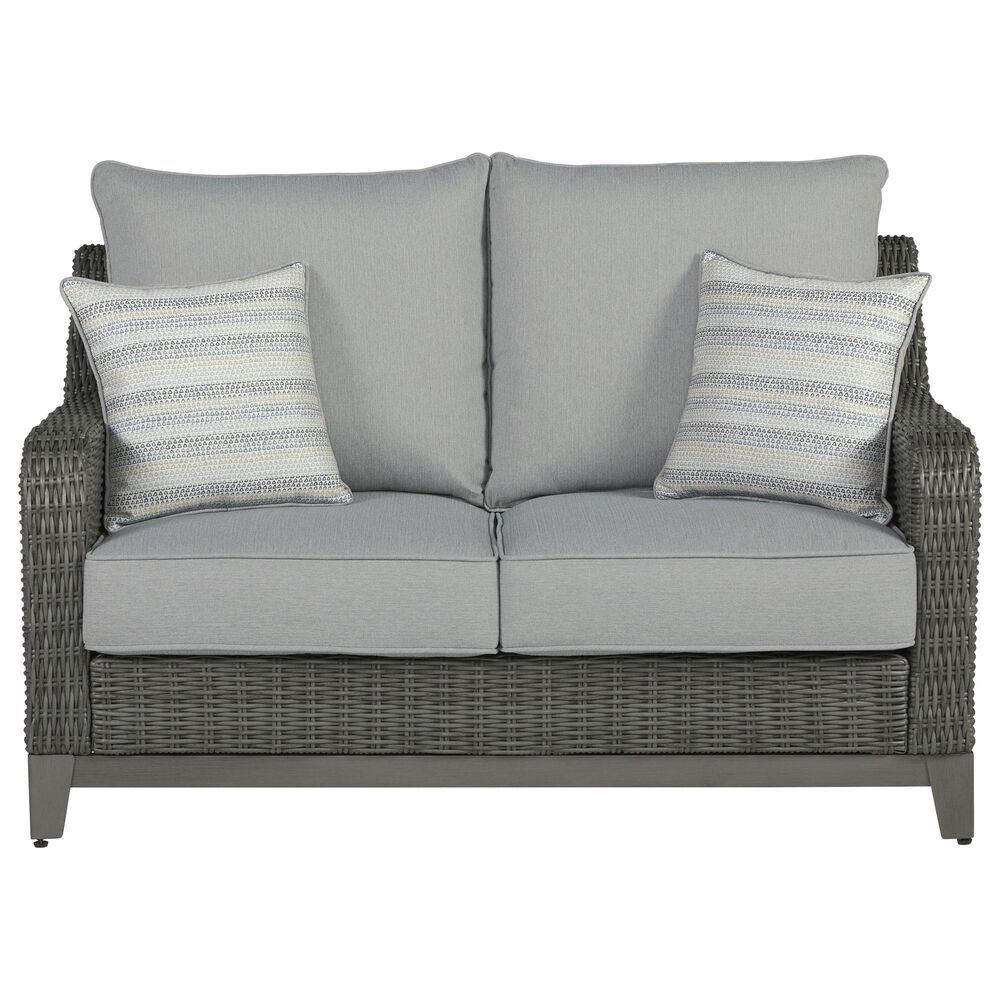 Ashley Elite Park Stationary Patio Loveseat with Cushion in Gray, , large