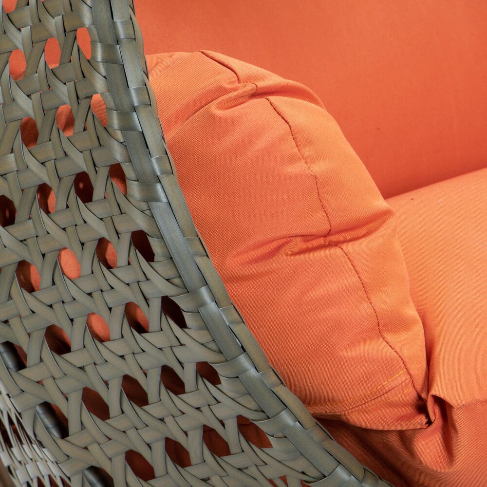 Leisuremod 57&quot; Patio 2-Seat Hanging Egg Swing Chair with Orange Cushion in Beige, , large