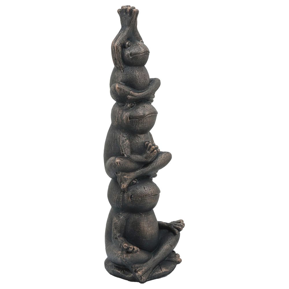 Sagebrook Home 24" Stacking Yoga Frog Sculpture in Black, , large