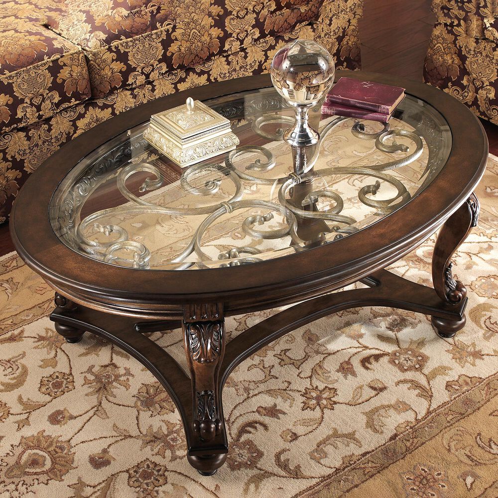 Ashley Norcastle Coffee Table in Dark Brown and Clear, , large
