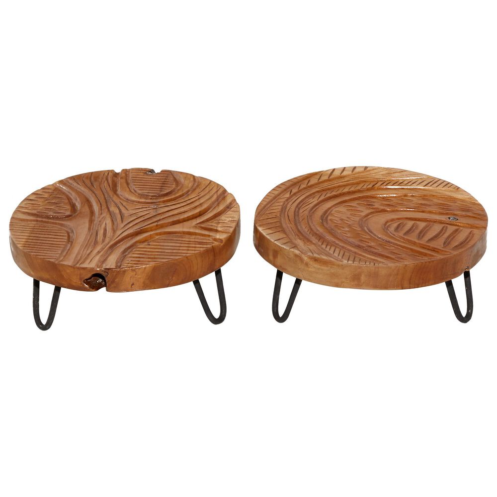 Maple and Jade Rustic Teak Wood Trays in Brown (Set of 2), , large