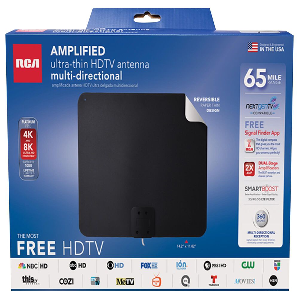 RCA Amplified Ultra-Thin Multi-Directional HDTV Antenna with 55-Mile Range, , large